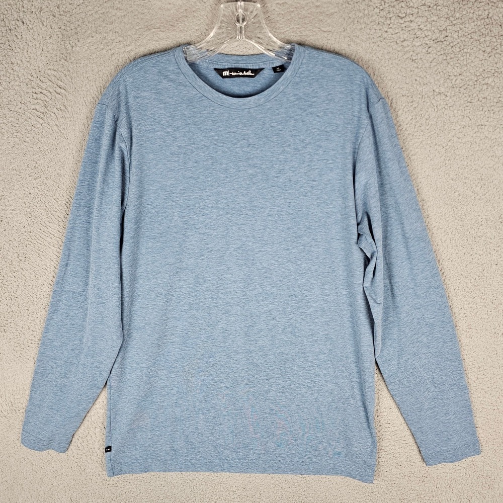 Travis Mathew Shirt Mens Medium Blue Heathered Long Sleeve Pima Cotton Spandex